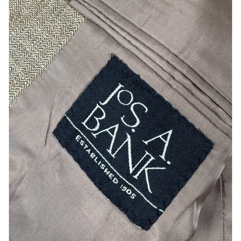 Jos A Bank Mens Blazer Jacket Silk Wool‎ Linen Windowpane Plaid Beige Tan 42R